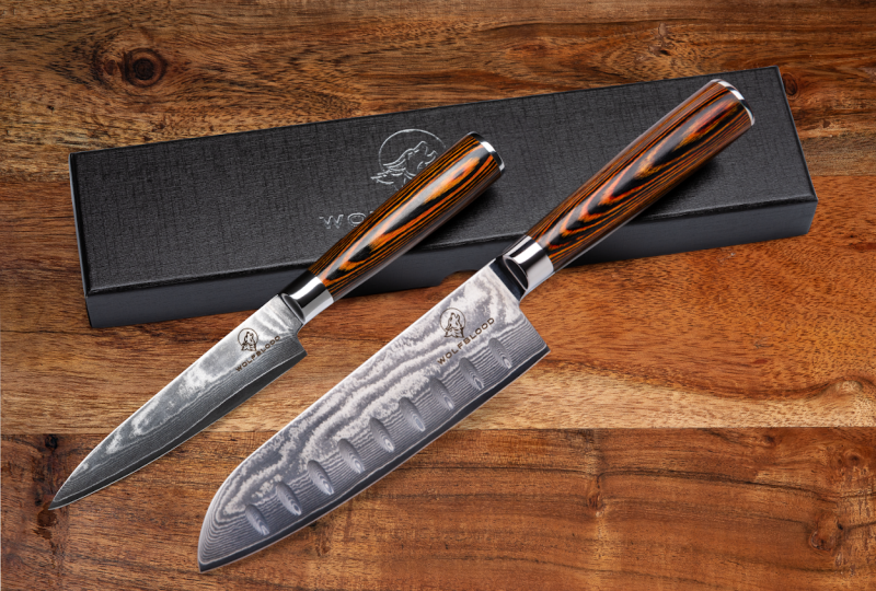 Wolfblood Zeuß Set Santoku Damastmesser Küchenmesser LH Lifestyle Kochmesser Utility